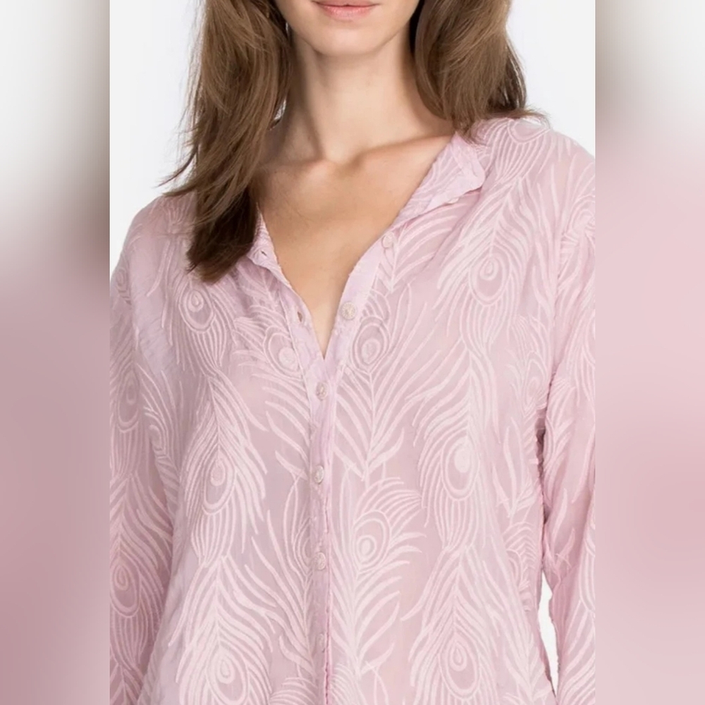 NWT Johnny Was Peacock Lenny Buttondown Blouse, Size Large